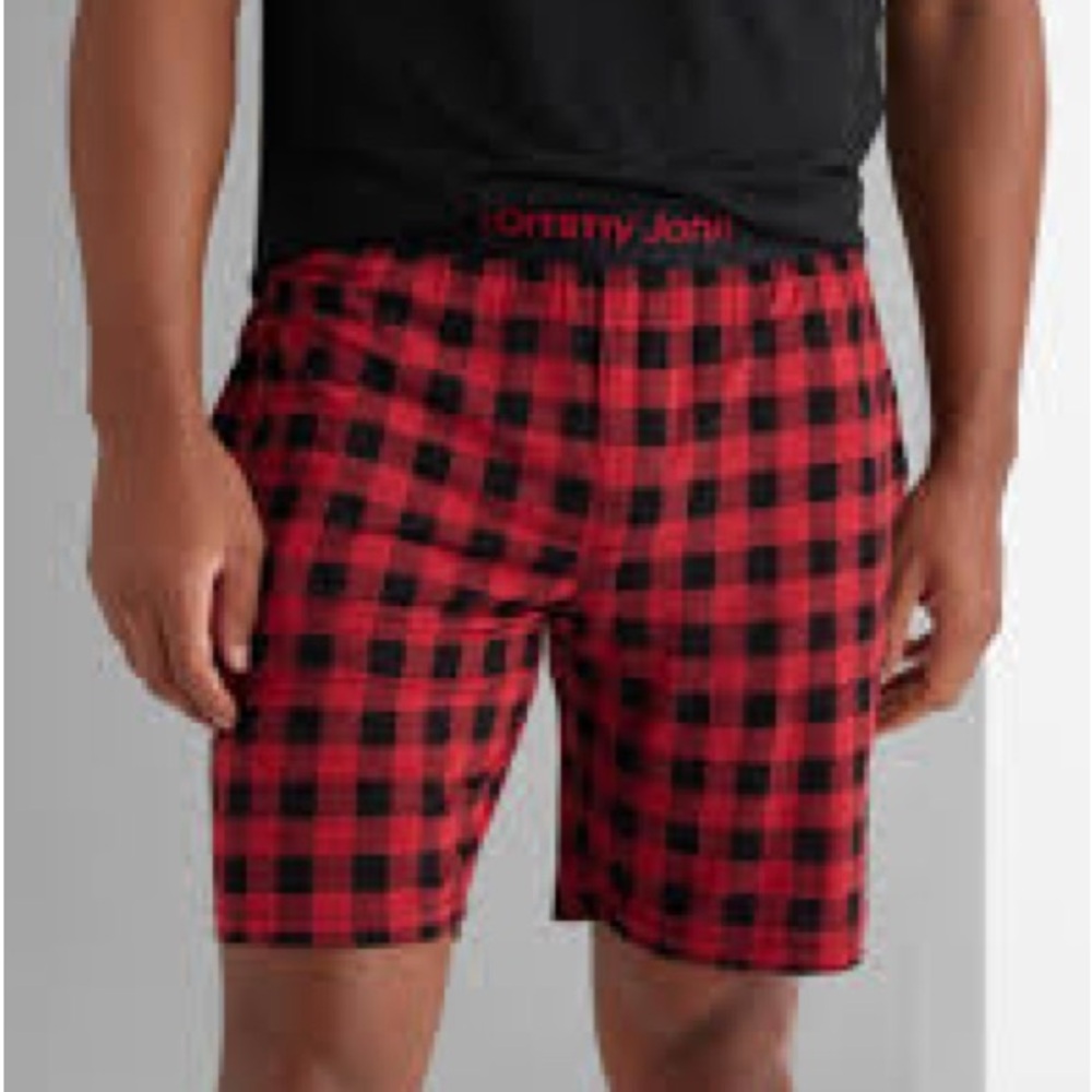 Tommy John Men's Red Plaid Boxer Shorts sleep set XL